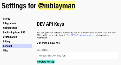 Generating an API key