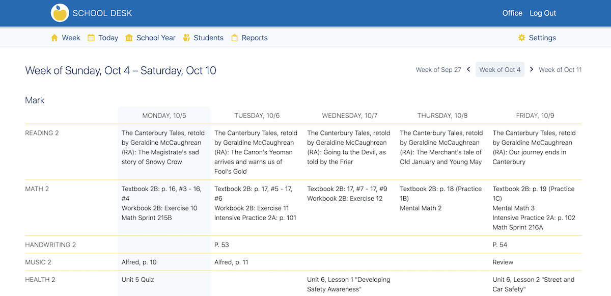 School Desk standard UI